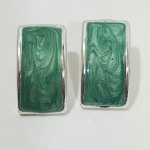 3for$15 Vintage Curved Green Swirl Enamel Earrings